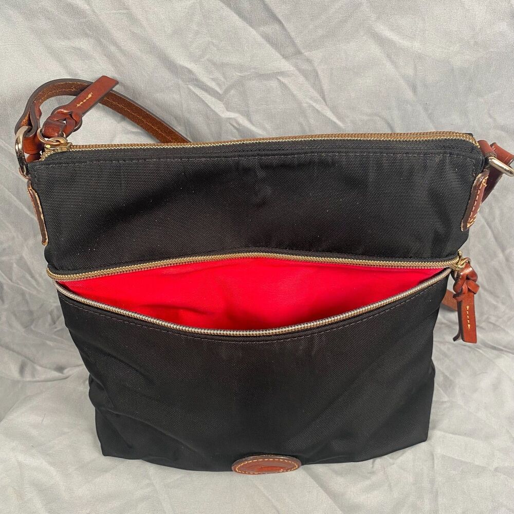 Authentic Dooney and Bourke Black Nylon and Leather Cross Body Messenger Bag - Picture 12 of 16